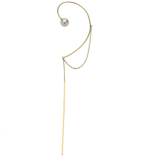 Woman Power Akoya Pearl Gold Chain Cuff Earring