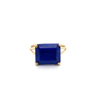 Lapis Lazuli Gemstone Octagon Cut Gold Ring
