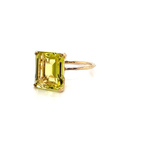 Lemon Quartz Ring Octagon Cut Gold Ring