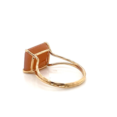 Orange MoonStone Gemstone Octagon Cut Gold Ring