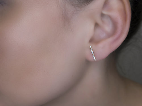 Geometric Gold Bar Diamond Stud Earrings