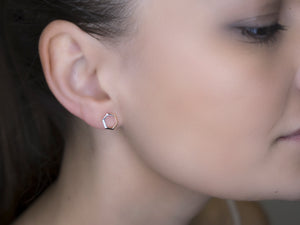 Hexagonal Diamond Stud Gold Earrings
