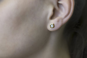 Square-Shaped Diamond Gold Stud Earrings