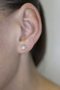 Geometric Twilight Hexagon Diamond Gold Stud Earrings 