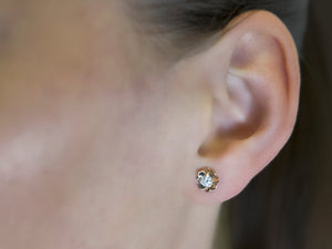 Diamond Flower Gold Stud Earrings