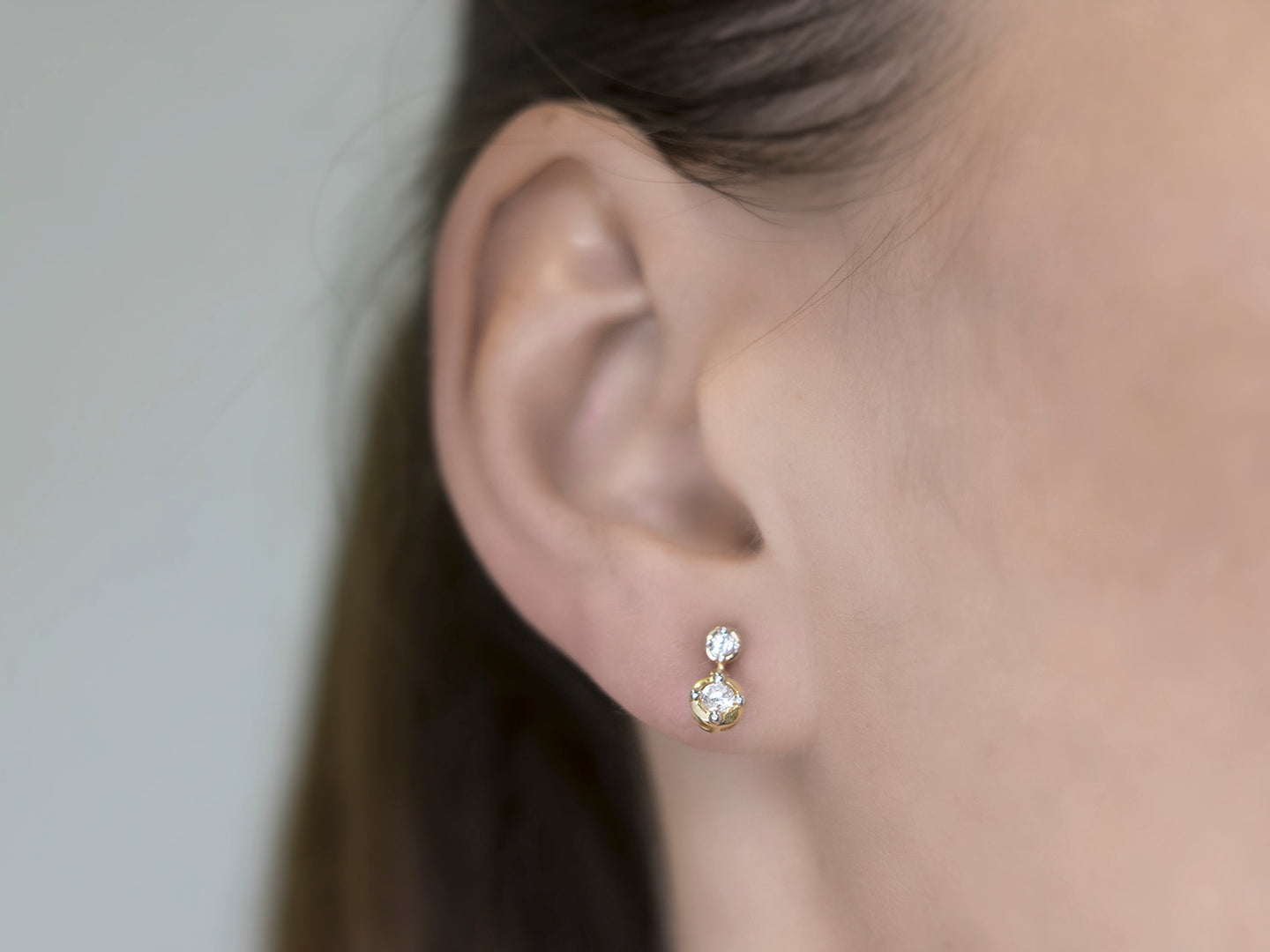 Dazzling Two Tiered Diamond Stud Earrings