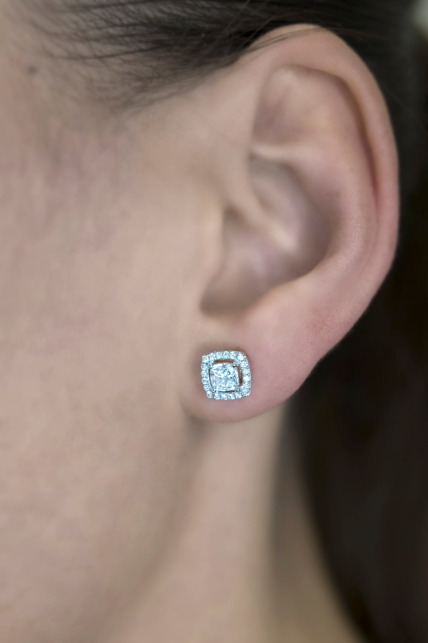 Halo Cushion Cut Diamond Stud Earrings 14k White Gold 3.10ct - AD4800