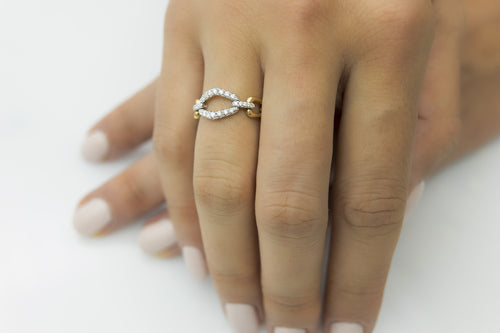 Classic Looping Link Drop Diamond Ring in Mix Gold Colours