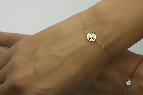 Geometric Double Bezel Diamond Gold Bracelet