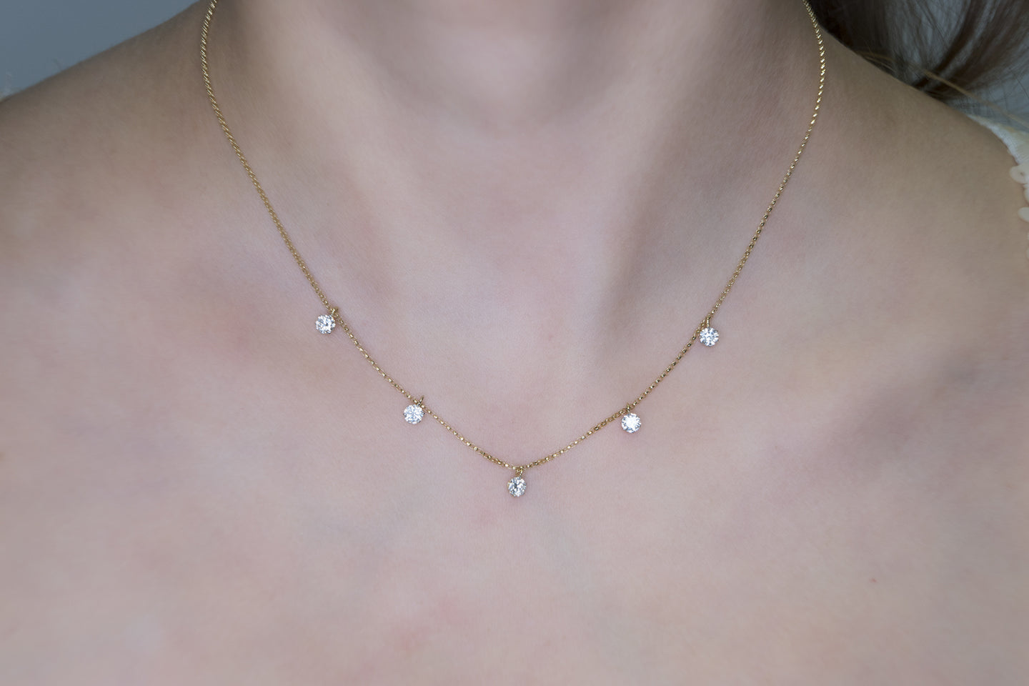 Classic and Elegant Diamond Necklace with Five Round Brilliant Cut Diamonds 