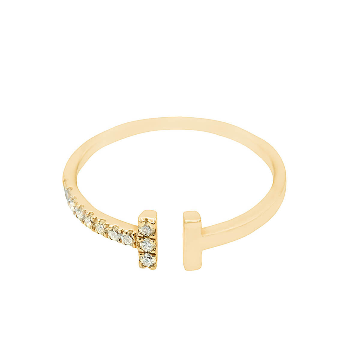 Geometric H Shaped Half Diamond Gold Ring KristinaTruDiamonds