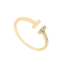 Load image into Gallery viewer, Geometric H Shaped Half Diamond Gold Ring