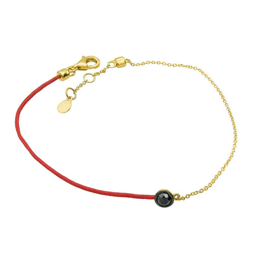 Classic Lucky Knot Red Knit Bracelet with Black Diamond