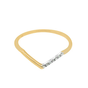 Geometric V-shaped Halfway Diamonds Gold Ring