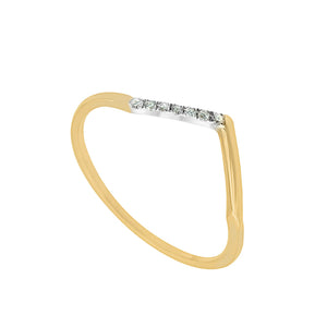 Geometric V-shaped Halfway Diamonds Gold Ring