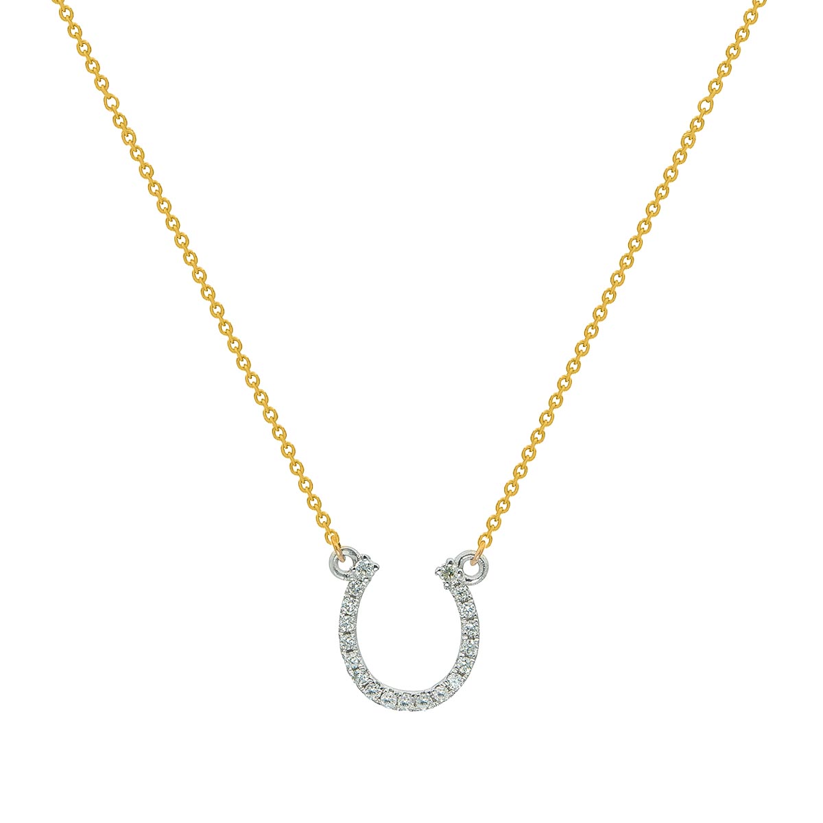 Classic Good Luck Horseshoe Shaped Diamond Pendant with Gold Chain