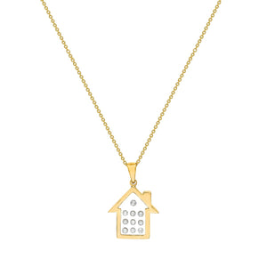 Floating Diamonds Gold Charm Pendant Home Shaped