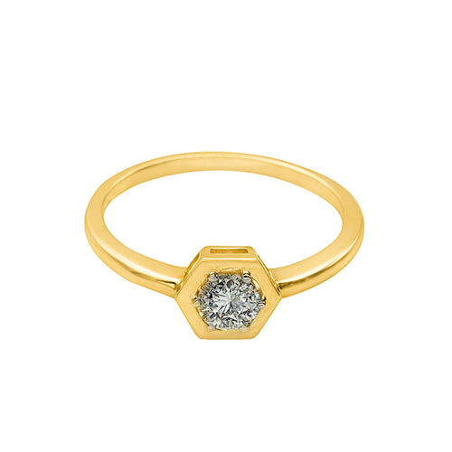 Geometric Twilight Hexagon Diamond Gold Ring  Medium Size