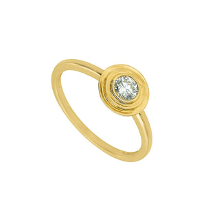 Geometric Double Bezel Diamond Gold Ring Medium Size