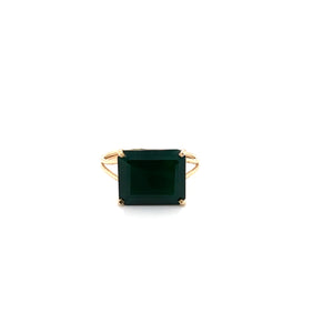 Green Agate Gemstone Octagon Cut Gold Ring