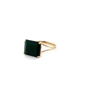 Green Agate Gemstone Octagon Cut Gold Ring