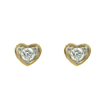 Load image into Gallery viewer, Classic J Bezel Heart Shaped Diamond Gold Stud Earrings
