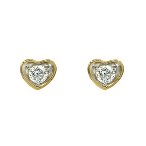 Classic J Bezel Heart Shaped Diamond Gold Stud Earrings