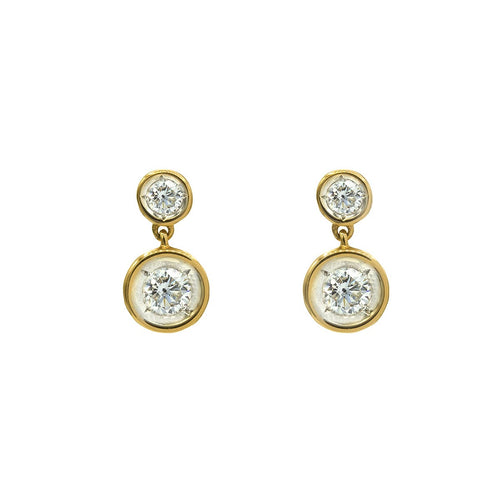 Classic Button Drop Bezel Diamond Gold Stud Earrings