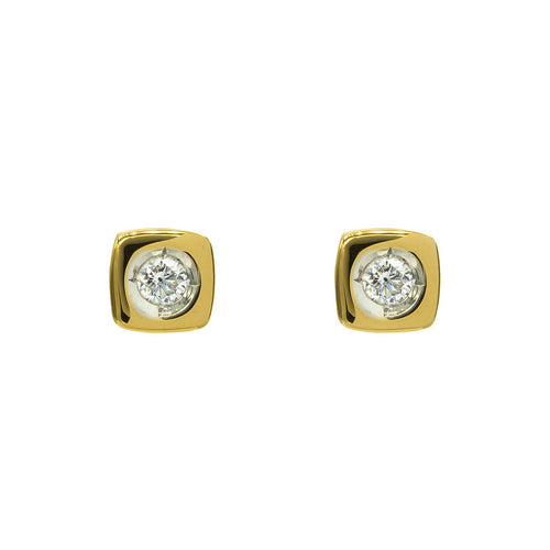Classic with a Touch of Retro J Bezel Square Shaped Diamond Stud Earrings