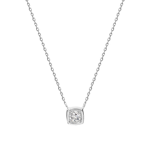 Classic Bezel Set Round Brilliant Cut Diamond in Square-Shaped Pendant