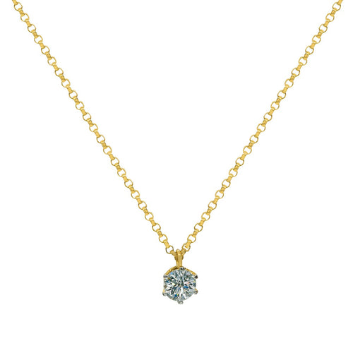 Classic Round Cut Diamond Five Prong Gold Pendant