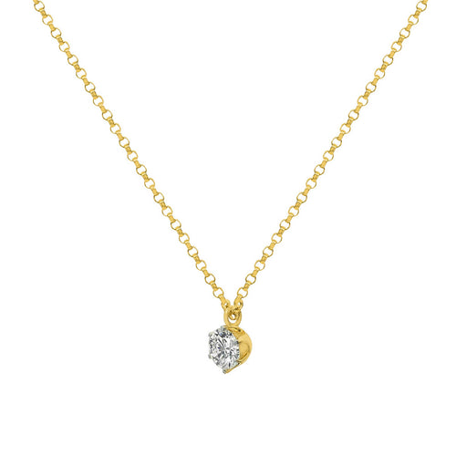 Classic Round Cut Diamond Five Prong Gold Pendant