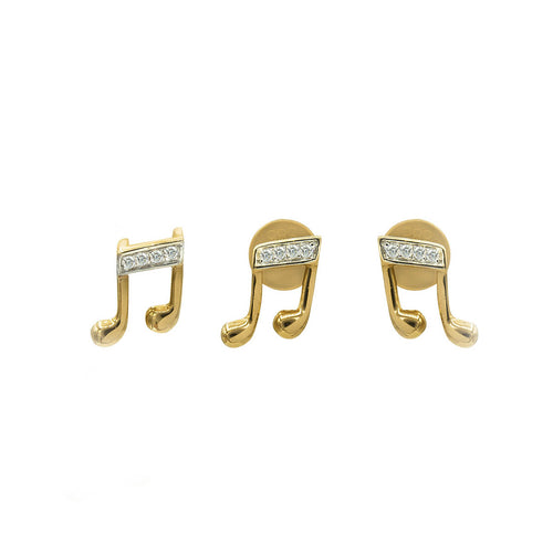 Kids Music Note Diamond Gold Stud Earrings