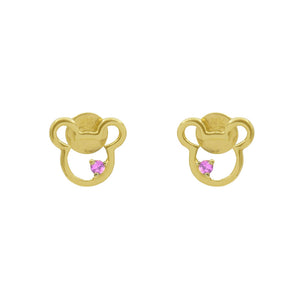 Kids Mini Mickey Pink Sapphire Gold Stud Earrings