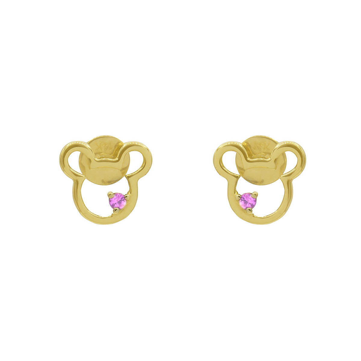 Kids Mini Mickey Pink Sapphire Gold Stud Earrings
