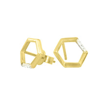 Load image into Gallery viewer, Geometric Hexagonal Diamond Stud Gold Earrings