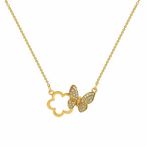 Classic Butterfly and Flower Diamond Pendant