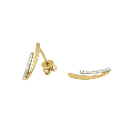Geometric V-Shaped Diamond Stud Gold Earrings