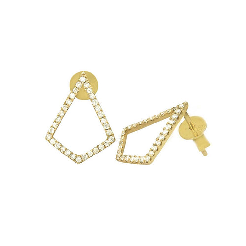 Geometric Four Square Diamond Stud Gold Earrings