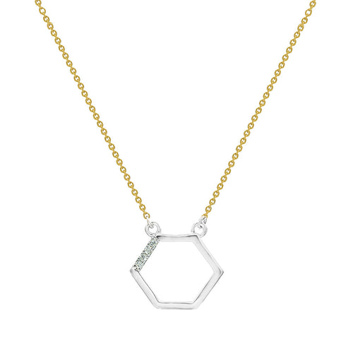Geometric Hexagon Diamond Pendant with Gold Chain