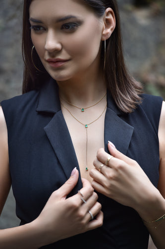 Color Gems Double Layer Tear-Drop Emerald Necklace