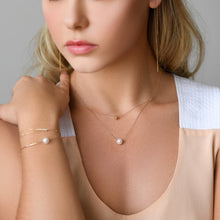 Load image into Gallery viewer, One Akoya White Pearl and One Gold Ball Necklace