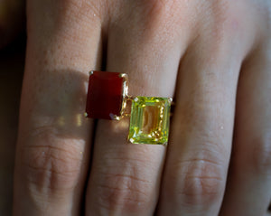 Carnelian Gemstone Octagon Cut Gold Ring