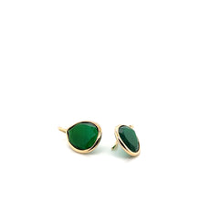 Load image into Gallery viewer, Green Agate Gemstone Gold Earrings