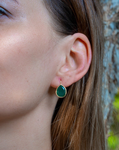 Green Agate Gemstone Gold Earrings