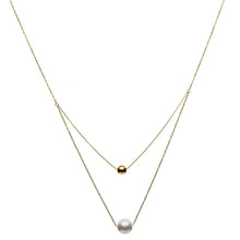 Load image into Gallery viewer, One Akoya White Pearl and One Gold Ball Necklace