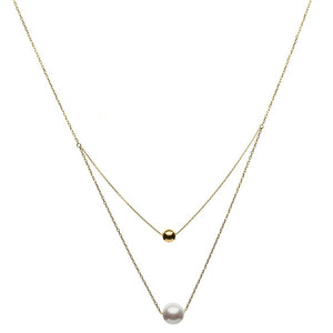 One Akoya White Pearl and One Gold Ball Necklace