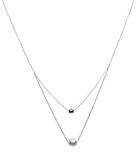 Load image into Gallery viewer, One Akoya White Pearl and One Gold Ball Necklace 
