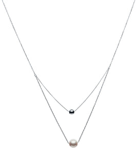 One Akoya White Pearl and One Gold Ball Necklace 