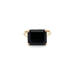 Black Chalcedony Gemstone Octagon Cut Gold Ring